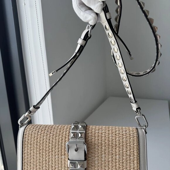 PRADA ELEKTRA SHOULDER BAG HANDBAG WHITE LEATHER AND RAFIA. Auth - Picture 3 of 14